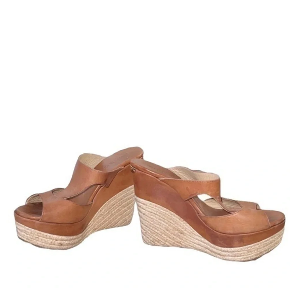 Jimmy Choo‎ Leather Pledge T-Strap Rope Platform Wedge Slide Espadrilles